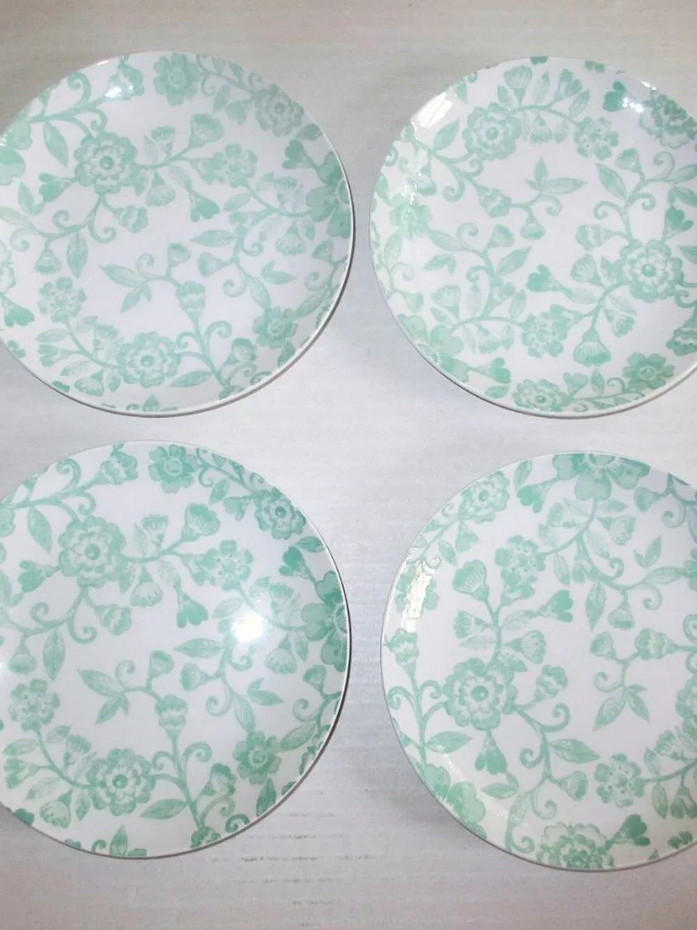 Godinger Dusty Floral Salad Claro Plates 4 x Set Mint Green 6.5
